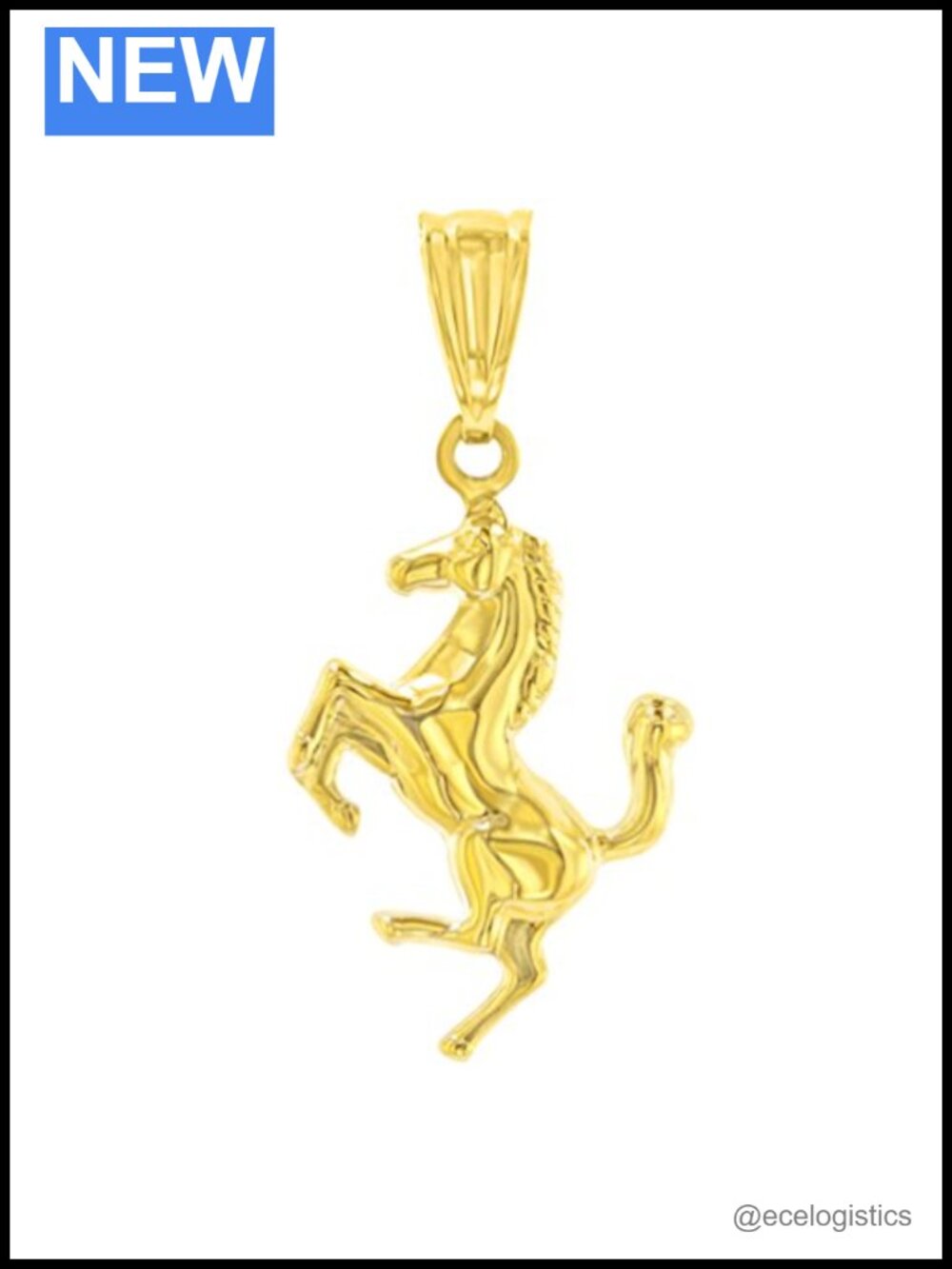 14K Yellow Gold Stallion Horse Charm Animal Pendant High Polish